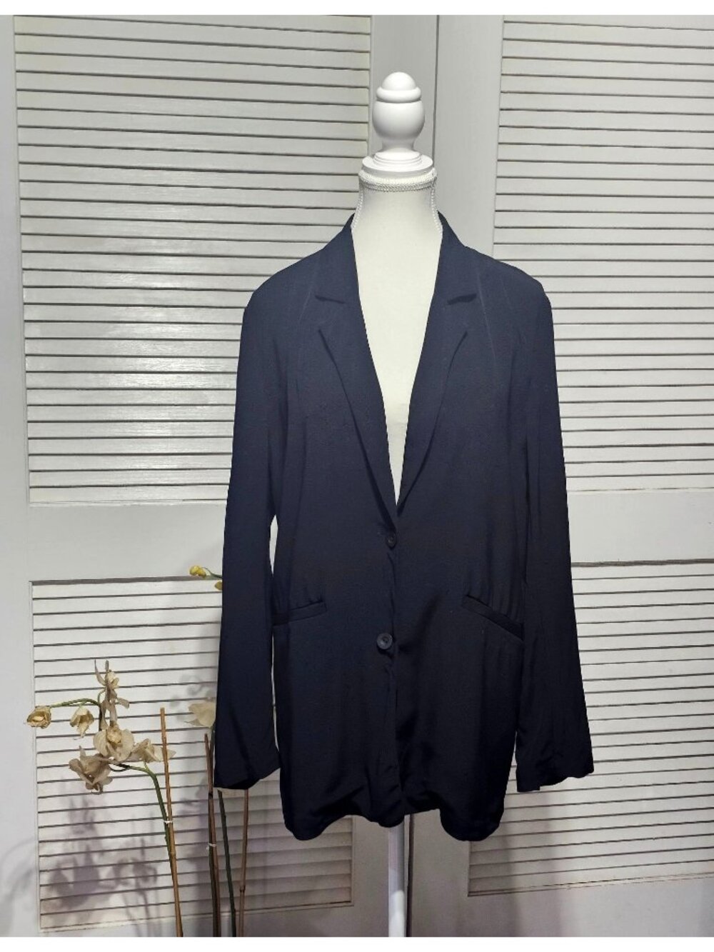 NWT Eileen Fisher Women's Black Crepe Notch Collar Two Button Blazer Sz MP 3642